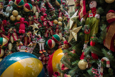 Christmas scene with gifts and tree objects. Christmas decorationの写真素材