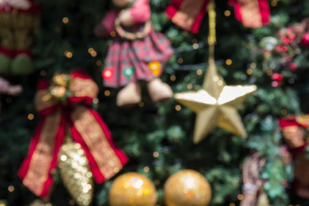 Christmas scene with gifts and tree objects. Christmas decoration. Christmas background blurredの写真素材