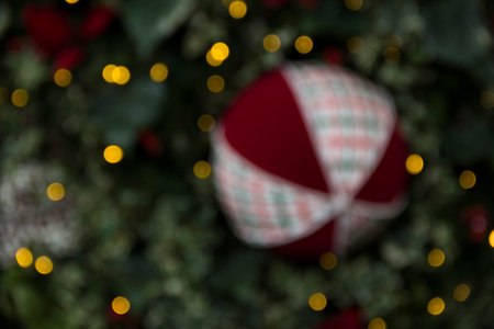 Christmas scene with gifts and tree objects. Christmas decoration. Christmas background blurredの写真素材