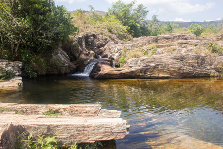 Beautiful waterfall - Serra da Canastra National Park - Minas Gerais, Brazil - Jan, 2018.の写真素材
