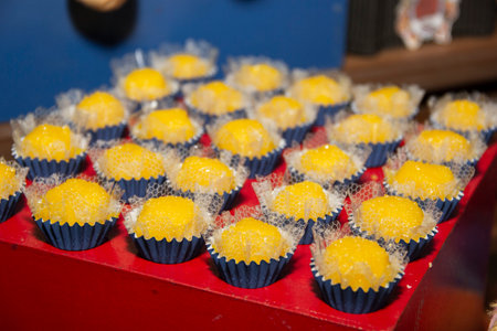 Quindim, traditional party candy from the Brazilian northeastの写真素材
