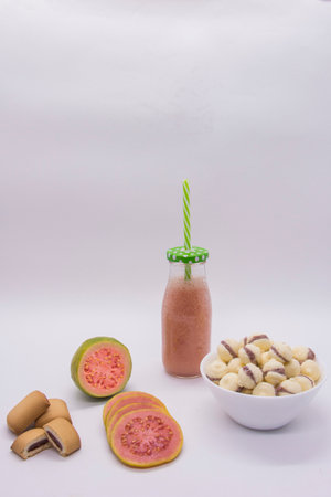 Brazilian guava sweets on white background. Biscuit with guava juiceの写真素材