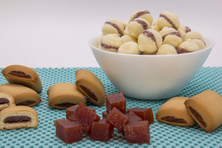 Brazilian guava sweets on white background. Biscuit with guavaの写真素材