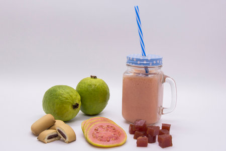 Brazilian guava sweets on white background. Biscuit with guava juiceの写真素材