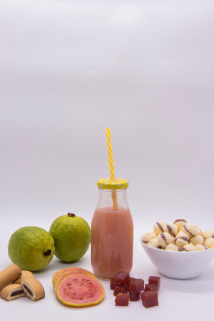 Brazilian guava sweets on white background. Biscuit with guava juiceの写真素材