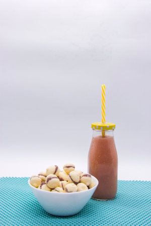 Brazilian guava sweets on white background. Biscuit with guava juiceの写真素材