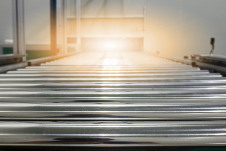 The conveyor chain, and conveyor belt on production line set up in clean room area.の写真素材