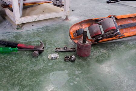 The Wheel bearing replacement of hand pallet truckの写真素材