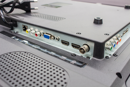 The high definition television input panel, The input connectors of television.の写真素材