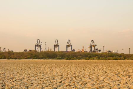 The picture concept of drought and port concept showing industrial impact on the environment. at Chonburi, Thailandの写真素材