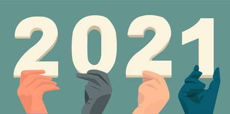 Hands holding 2021, celebrating new yearのイラスト素材