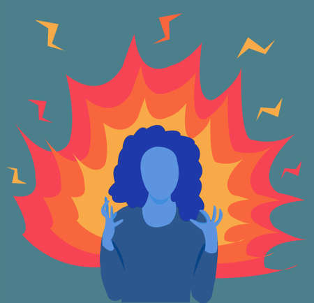 Flat illustration of an angry woman showing anger and frustrationのイラスト素材