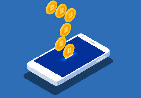 Illustration about cryptocurrency transaction through smartphone