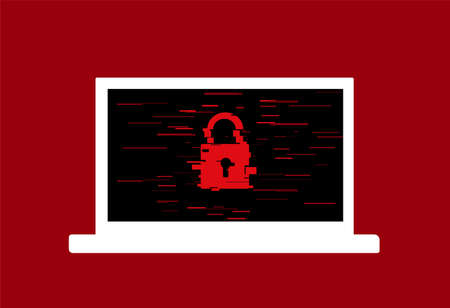 Ransomware and Cyber attack by hacker is illegal and fraud and can lead to money loss , illustration about cyber security in glitch styleのイラスト素材