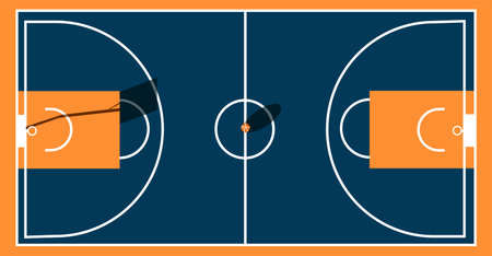 Flat Illustration of basketball court and a ball with shadowのイラスト素材