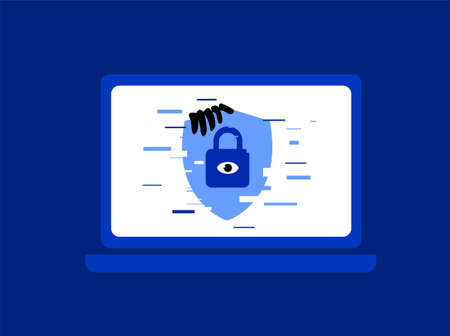 Cyber security attacked by hacker leads to security problem, illustration about cyber privacy in glitch styleのイラスト素材