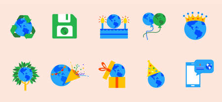 Illustration of mother earth day celebration icon set