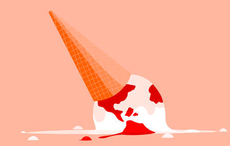 Fallen ice-cream cone, concept illustration about global warming and carbon emissionのイラスト素材