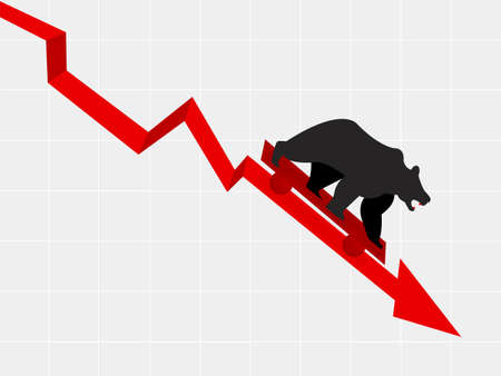 Illustration of bear market and downward trend in stock and economic marketのイラスト素材