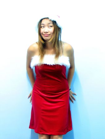 a Japanese girl in Santa outfitの写真素材