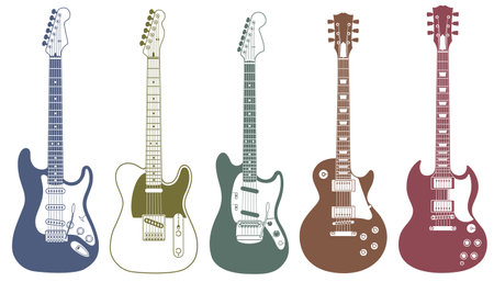 Vector illustration of 5 electric guitars.のイラスト素材