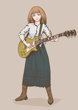 Clip art of girl playing electric guitar.の写真素材