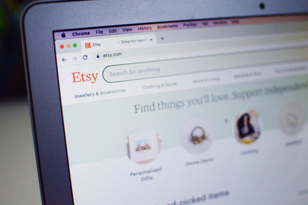 October 14, 2022: Close up of Etsy website on laptop screen.のeditorial素材