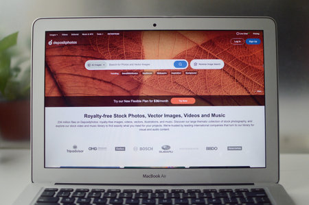 October 14, 2022: Front view of Depositphotos website on laptop screen.