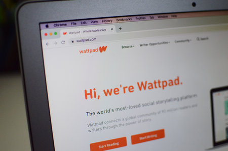 October 14, 2022: Close up of WattPad website on laptop screen.