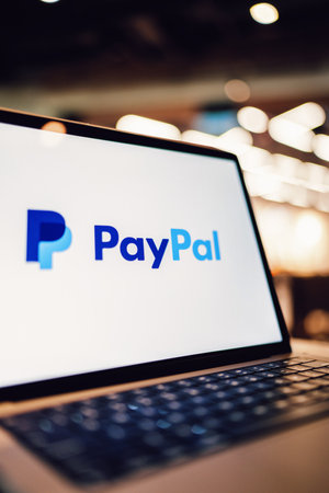 December 6, 2022: Paypal logo on laptop screen.