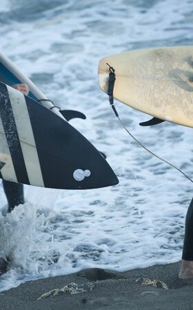 detail surfboards, on the shore of the beach, with the sea in the backgroundの写真素材