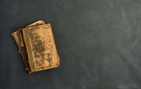 old books, on gray background. top viewの写真素材