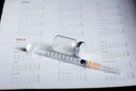 Medical concept. In the 2021 calendar, (names of months in Spanish, February, March, April,...