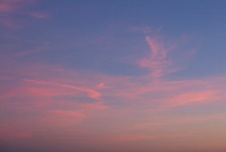 blue sky, with clouds, in sunsetの写真素材