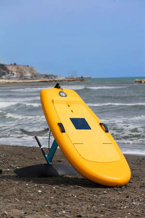 hydrofoil board on the sand, on the beachの写真素材