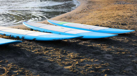 paddle boards, on the beach on the sand, at sunsetの写真素材