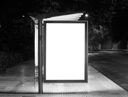 Billboard with light in the center of the city. Black and whiteの写真素材