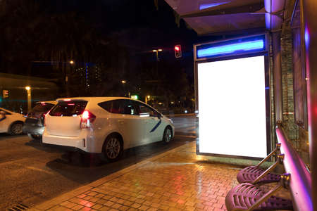 billboard at taxi rank, at night in the cityの写真素材