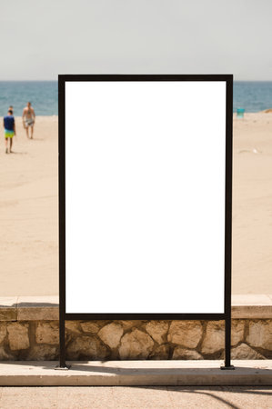 billboard by the beach, blue skyの写真素材