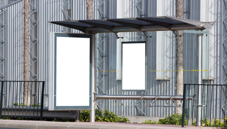 billboard in industrial area of the city, with metal backgroundの写真素材