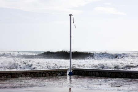 maritime storm hits the city, climate changeの写真素材