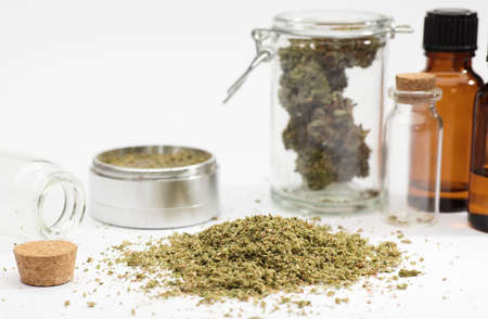 Marijuana buds with marijuana joints and cannabis oilの写真素材