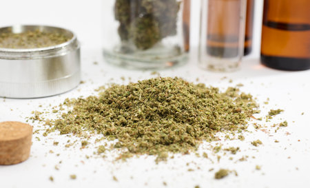 Marijuana buds with marijuana joints and cannabis oilの写真素材