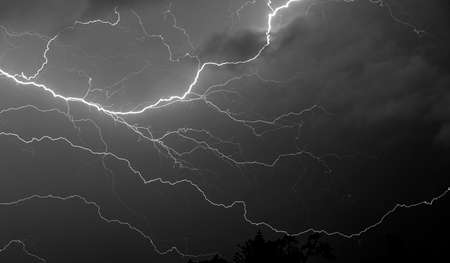 thunderstorm lightning, black and whiteの写真素材