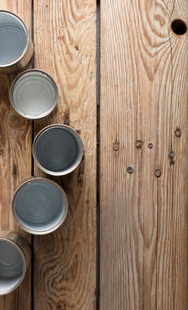 recycled pots for garden, work table, space for textの写真素材