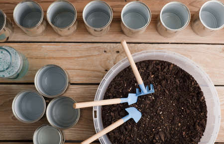 Self sufficiency at home, save money, recycle, reuse to reduce waste and grow your own food.の写真素材