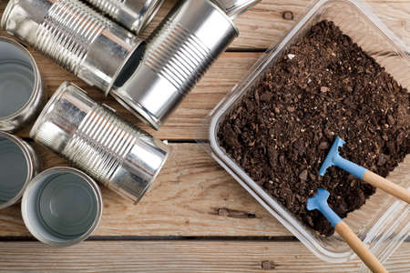 Self sufficiency at home, save money, recycle, reuse to reduce waste and grow your own food.の写真素材