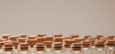 glass jars with corks, soft green backgroundの写真素材