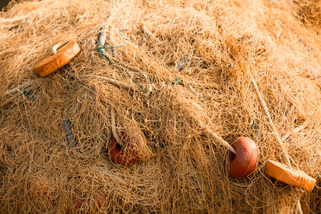 texture of longline fishing nets with float buoys of different shapes