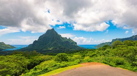 Panoramic mountain landscape of Moorea.の写真素材